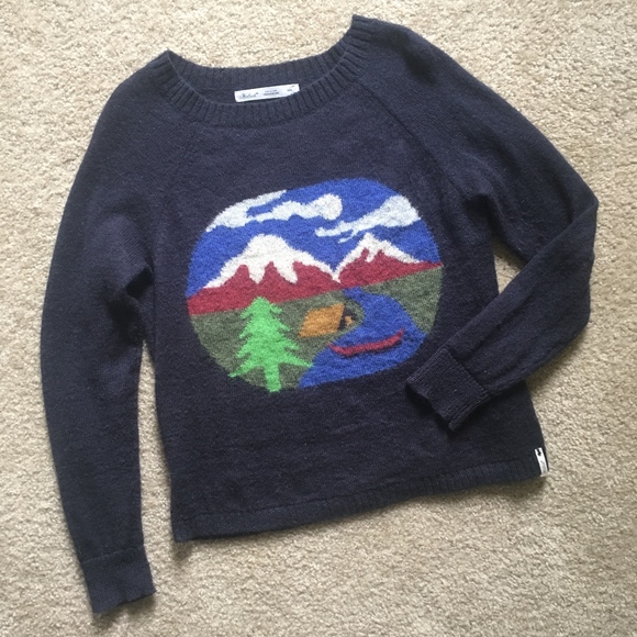 Woolrich Sweaters - Woolrich Navy Mountain Scene Sweater